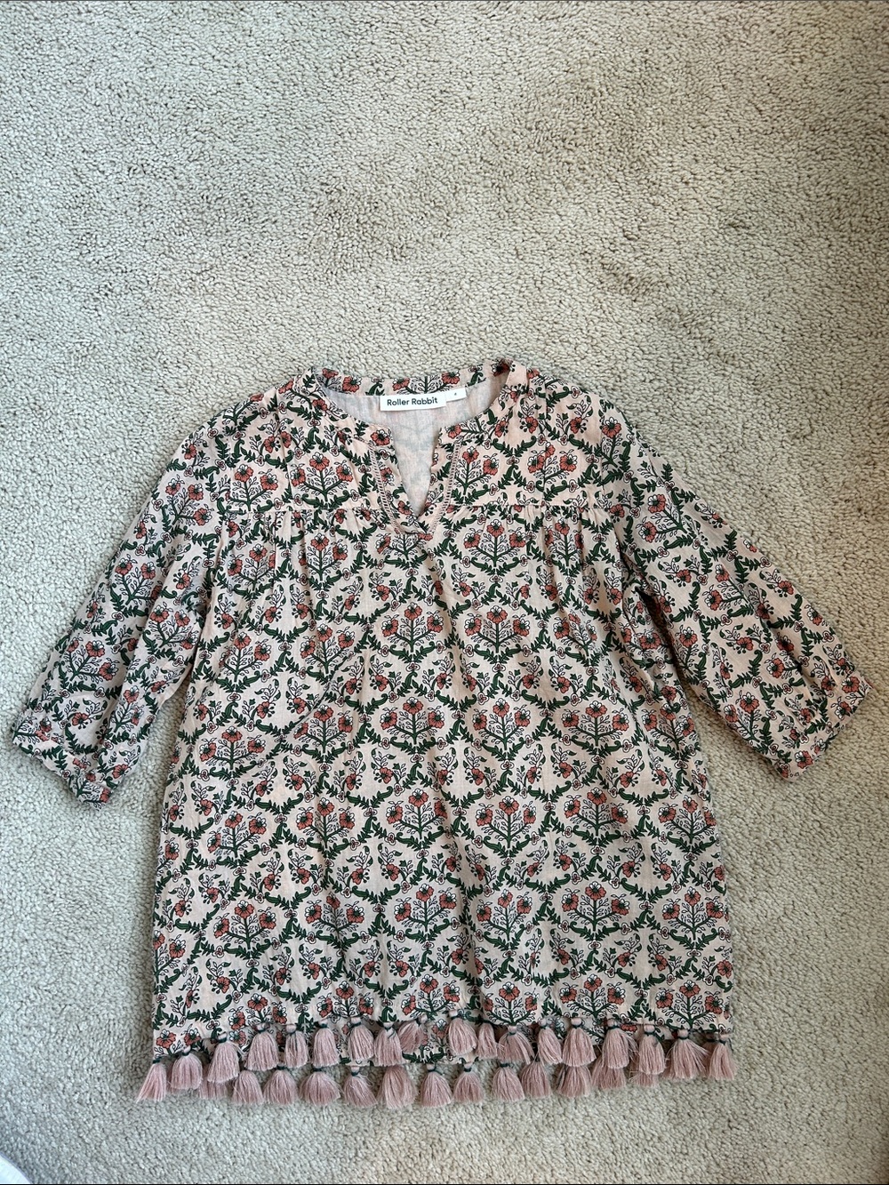Roller Rabbit Blush Pink Floral Tassel Dress, EUC, 4
